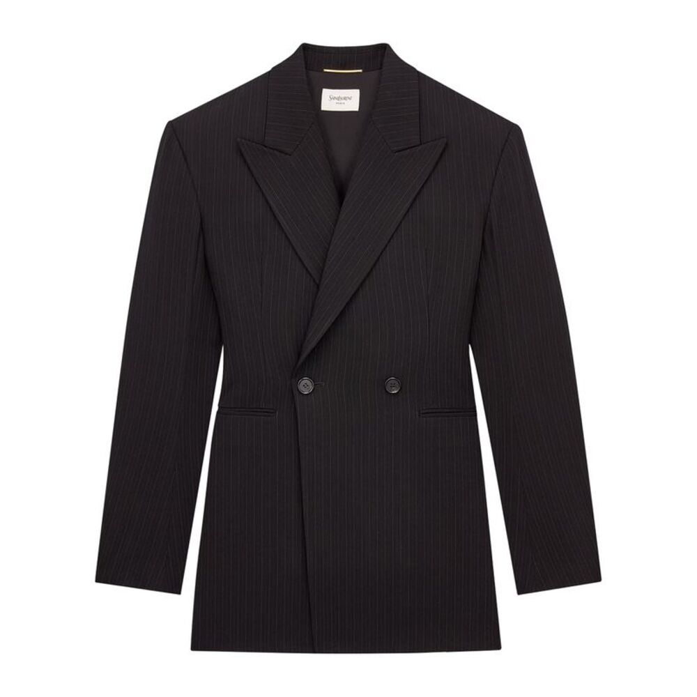 Saint Laurent Women Giacca Doppiopetto In Lana Mélange Gessata